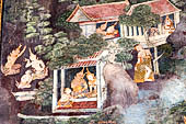 Bangkok Wat Pho, mural paintings of the vhian of the Reclining Buddha. 